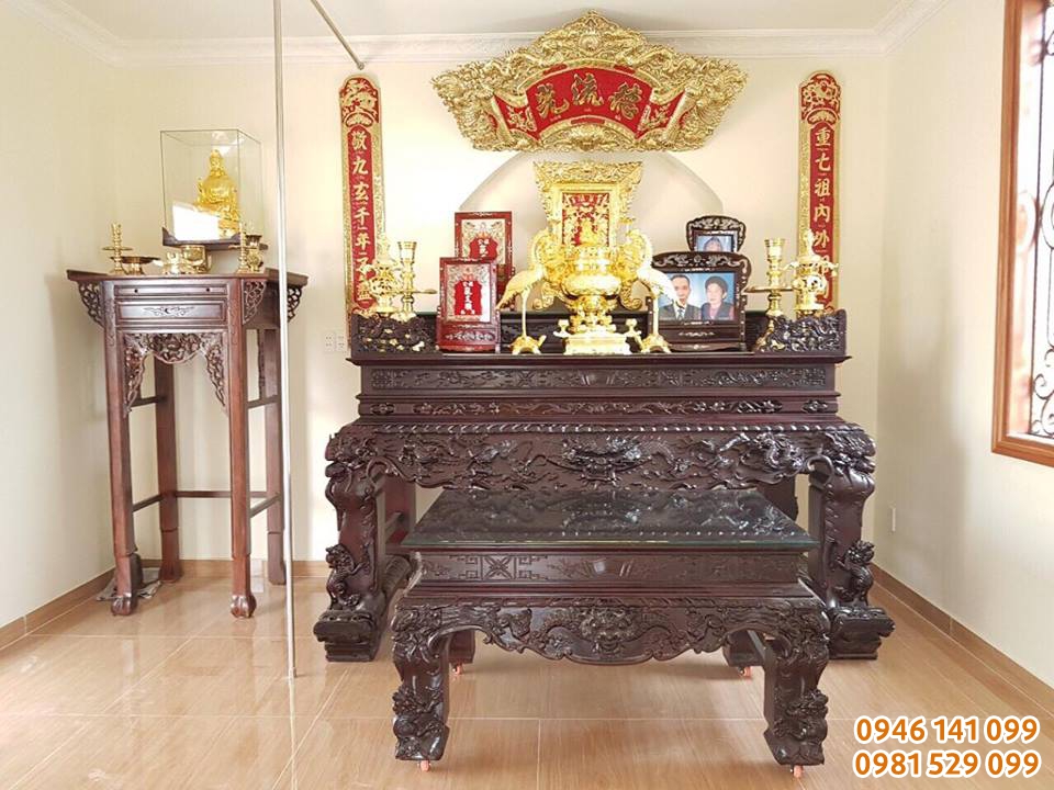 Không gian thờ hiện đại và sang trọng với đồ thờ đồng khảm vàng tại Đồ Đồng Việt Hải Phòng