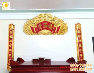 Bộ hoành phi, câu đối bằng đồng mạ vàng thờ gia tiên