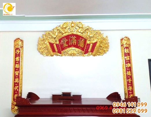 Bộ hoành phi, câu đối bằng đồng mạ vàng thờ gia tiên