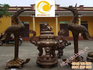 Đỉnh đồng cạo màu 120cm,hạc đồng đỏ 160cm nguyên khối