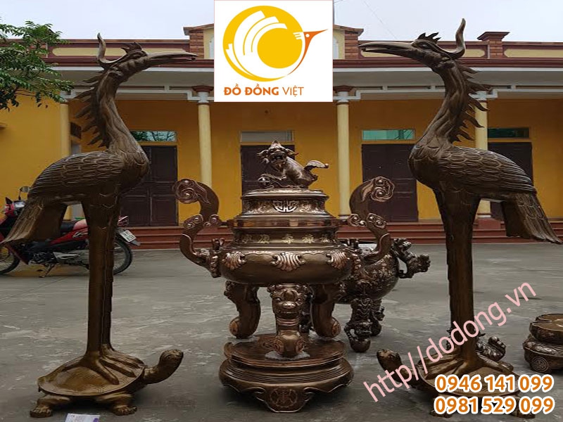 Đỉnh đồng cạo màu 120cm,hạc đồng đỏ 160cm nguyên khối