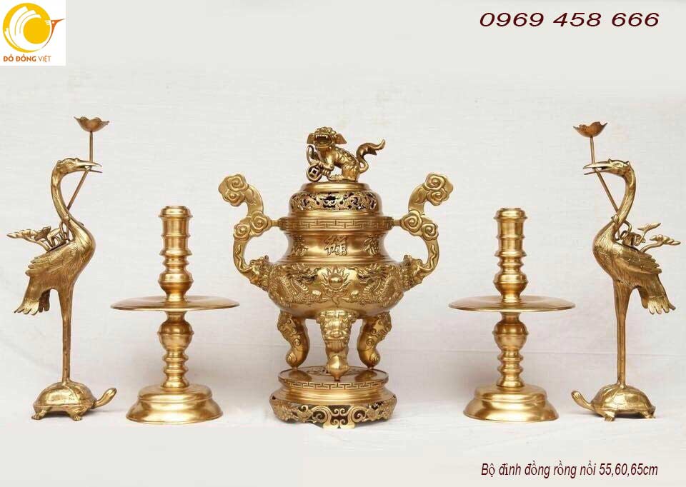 Bộ đỉnh đồng song long đúc liền khối 55cm tại Hà nội
