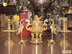 Bộ đỉnh đồng phú quý dát vàng 24k cao 60cm