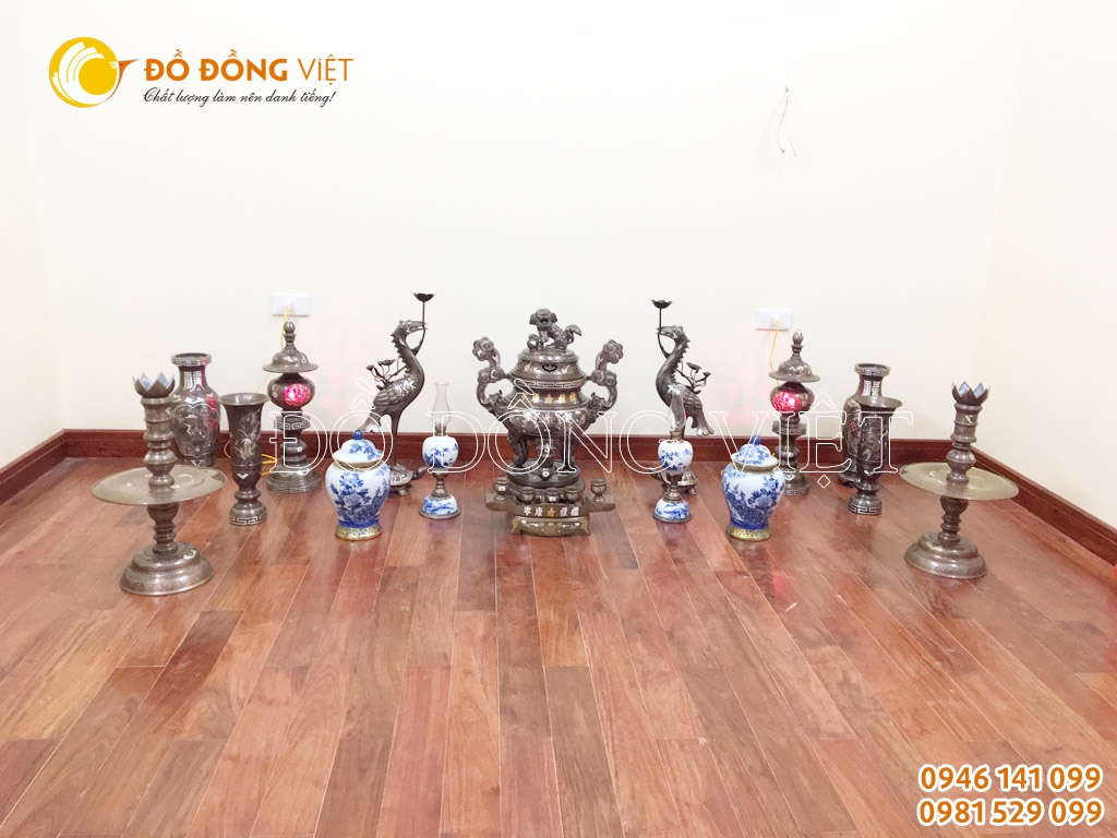 Đỉnh đồng thờ cúng khảm ngũ sắc 5 chữ vàng cao 60 cm