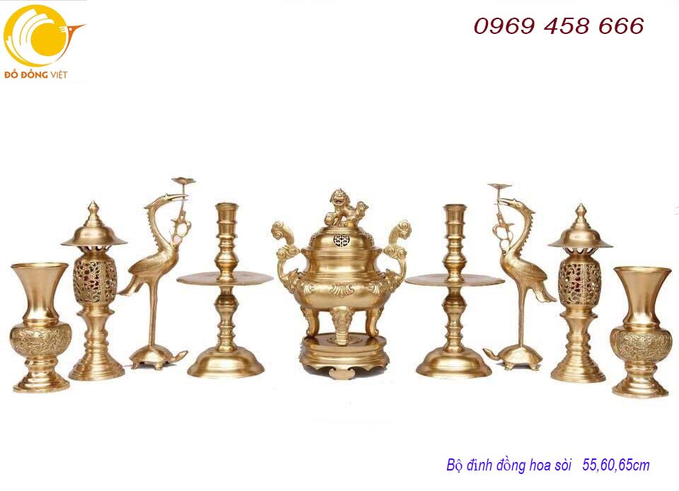 Báo giá bộ đỉnh thờ đồng vàng đúc liền hàng đại bái