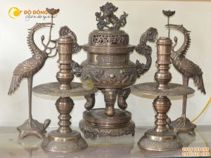 Bộ đỉnh đồng ngũ sự hun giả cổ cao 60cm