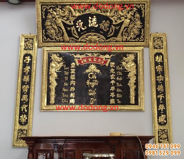 Hoành phi câu đối đồng vàng,liễn thờ cửu huyền thất tổ