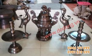 Bộ đỉnh đồng đỏ đúc liền khối 60cm ngũ sự