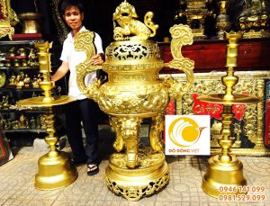 Lư đồng song long cỡ lớn 1,5m,chân nến đại