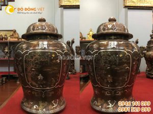 Chóe đồng thờ cúng khảm ngũ sắc KT 42cm
