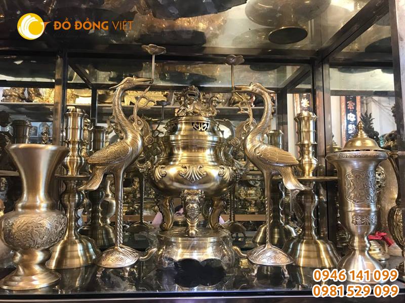 Đỉnh đồng thờ cúng ngũ sự hoa sòi cao 60cm