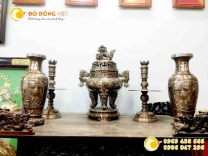 Bộ đỉnh khảm ngũ săc tai cui cao 70 cm