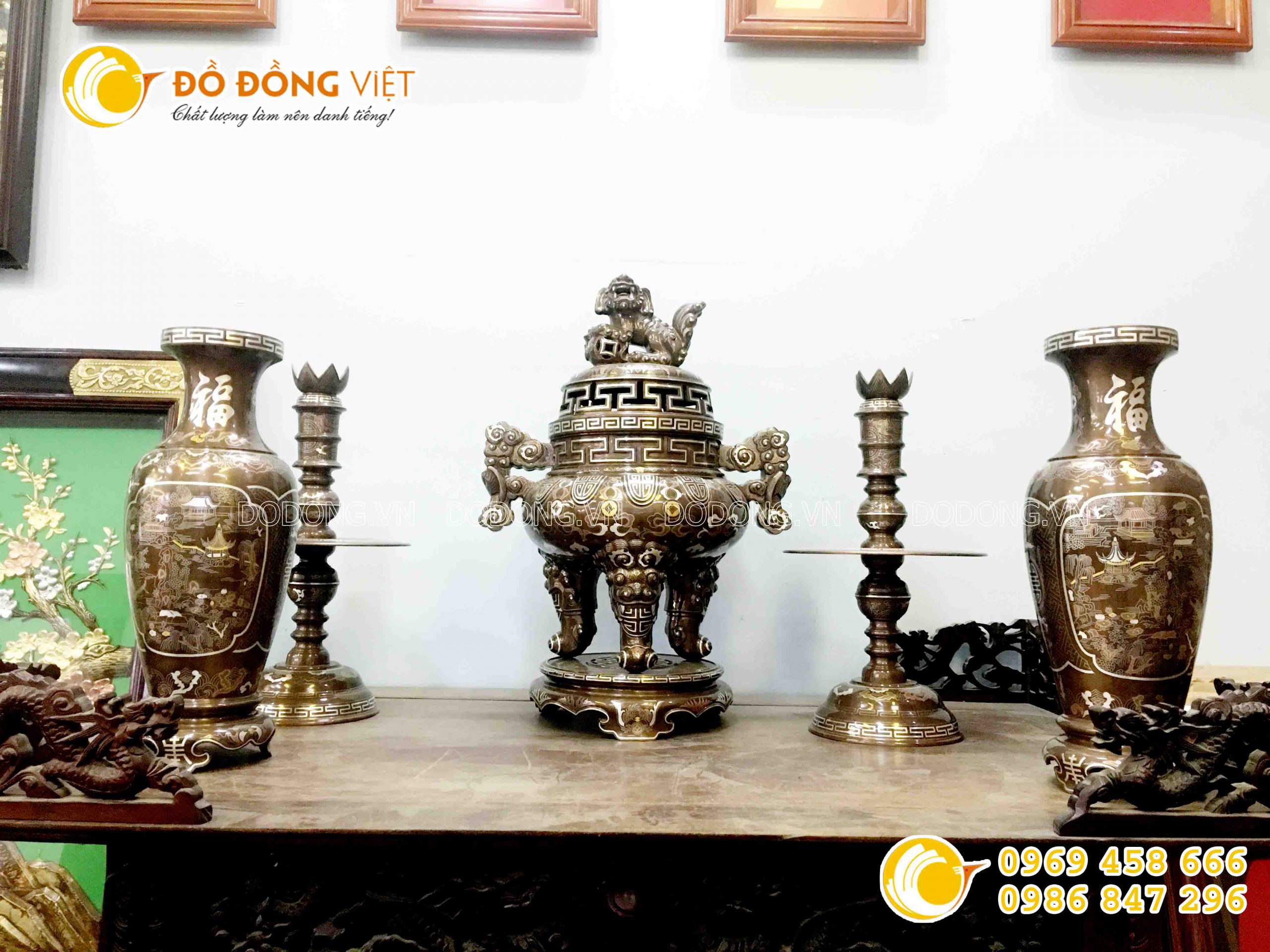 Bộ đỉnh khảm ngũ săc tai cui cao 70 cm