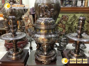 Đỉnh đồng khảm ngũ sắc 5 chữ vàng cao 60 cm