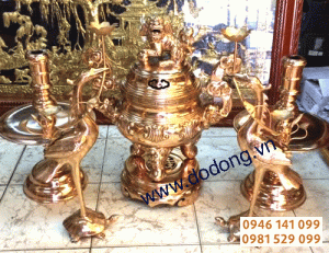 Bộ đỉnh thờ đồng đỏ đánh bóng, đồ thờ đồng đỏ