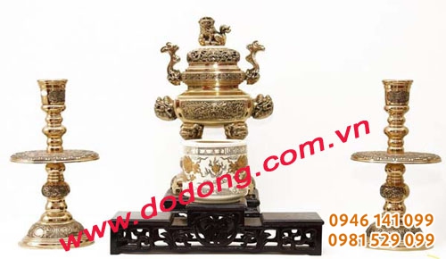 Bộ đỉnh đồng vàng tam sự vuông 50cm – Đồ đồng liên doanh