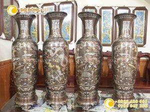đôi lộc bình khảm ngũ sắc bằng đồng