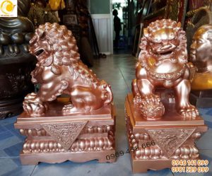 Đôi nghê đồng đỏ đúc liền khối 45 cm