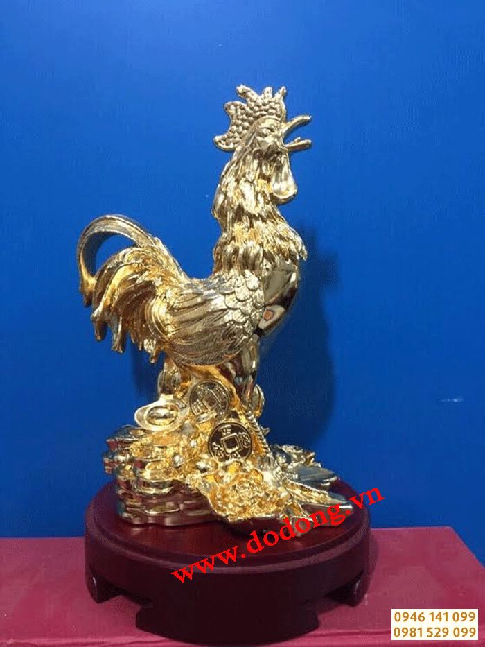 Tượng gà phong thủy bằng đồng mạ vàng 23cm làm quà tết