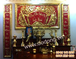 Bộ hoành phi thờ cha mẹ đồng vàng 155cm