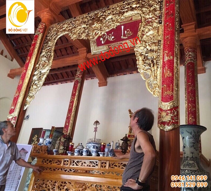 Cữa võng đồng, án gian chạm khắc cho nhà thờ, từ đường