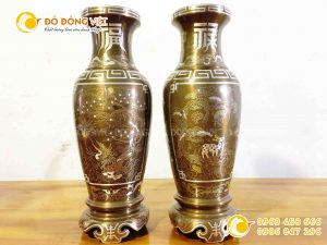 Đôi lọ lục bình thờ cúng khảm ngũ sắc cao 42 cm