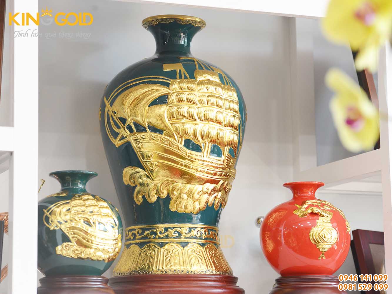Bình gốm phong thủy mai bình tích lộc phiên bản men lam chàm cổ