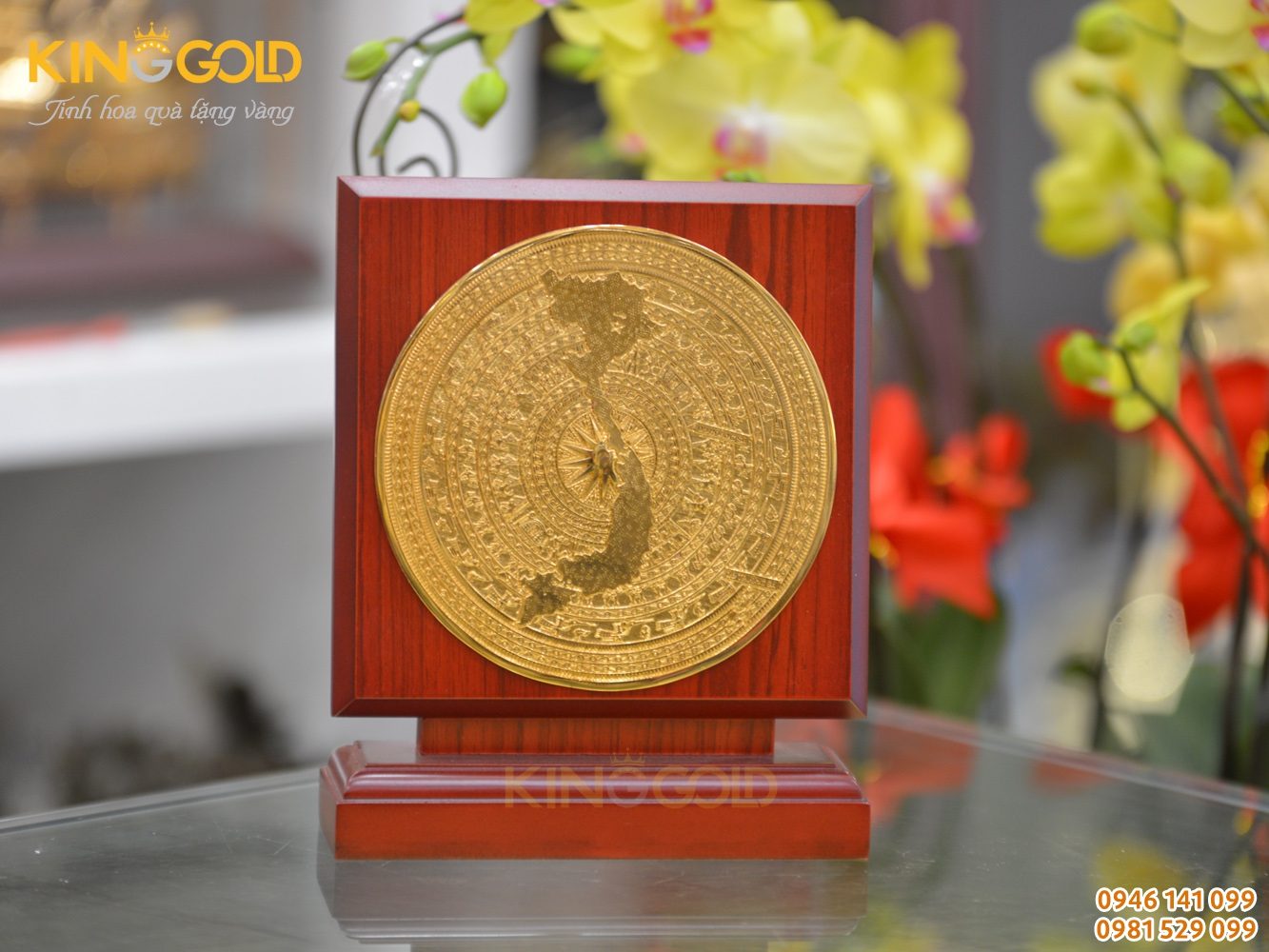 Mặt trống đồng bản đồ mạ vàng 24k