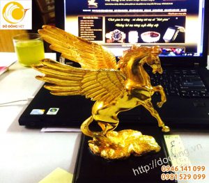 Ngựa có cánh mạ vàng, tượng ngựa để bàn làm việc 25cm