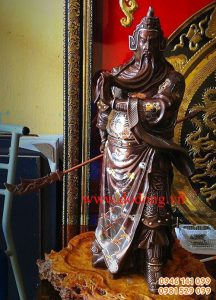 Tượng đồng quan công cầm đao vuốt râu cao 70cm khảm ngũ sắc