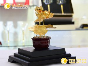 Chậu sen vàng 24k, quà tặng cao cấp hoa sen vàng lá