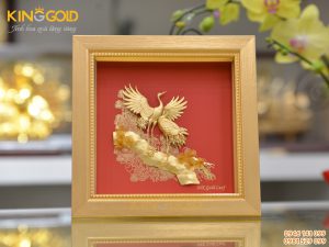 Bức tranh tùng hạc diên niên- quà tặng tranh vàng 24k đẹp tinh xảo
