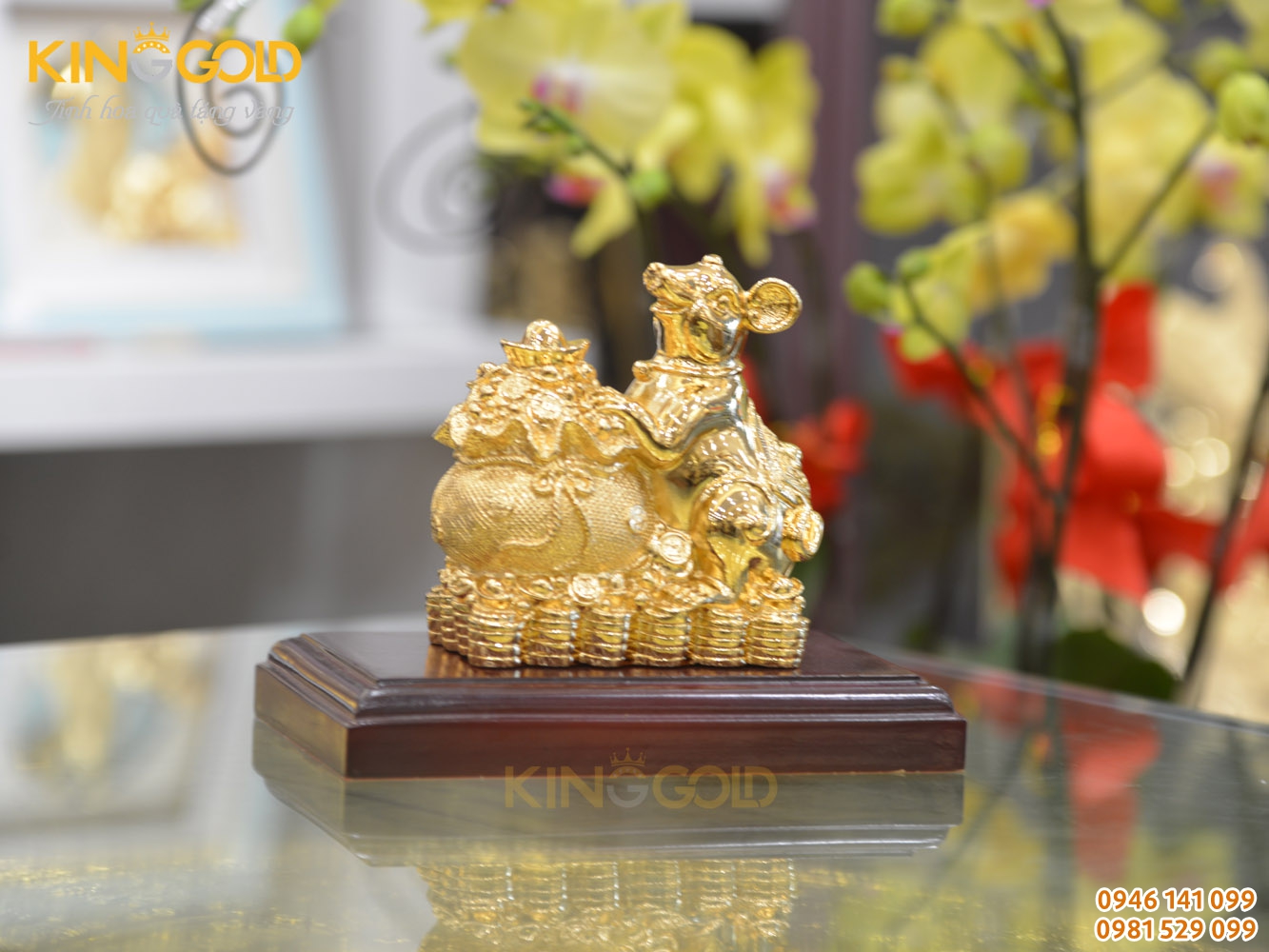 Tượng chuột ôm bao tiền mạ vàng đẹp tinh xảo