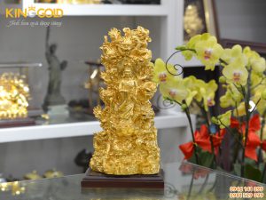 Tượng Quán Thế Âm Bồ Tát tọa Cửu Long dát vàng 24k