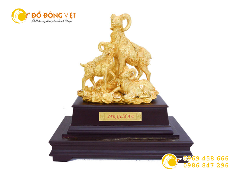 Tam dương khai thái bằng đồng dát vàng 24k