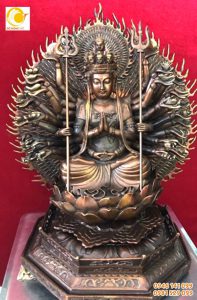 Tượng phật thiên thủ thiên nhãn đồng vàng, hun màu