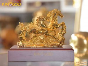 Tượng song mã bằng đồng mạ vàng, giá bán tượng linh vật phong thủy