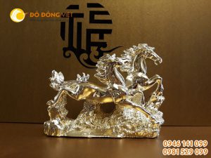 Linh vật phong thủy, tượng song mã mạ bạc giá rẻ