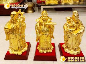 Bộ tượng tam đa, Tam Tiên Phúc Lộc Thọ bằng đồng mạ vàng 9999