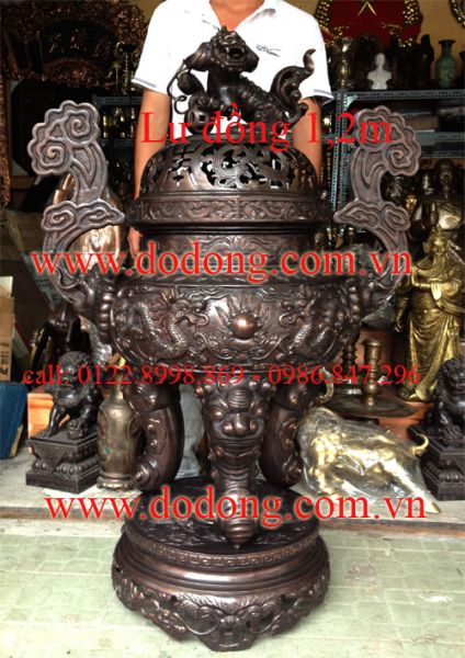 Lư hương bằng đồng đúc tinh xảo cao 1,2m bày từ đường, nhà thờ họ