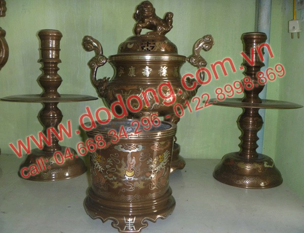 đỉnh đồng tam sự cao 50cm, đỉnh đồng, đôi chân nến, bát hương 19cm