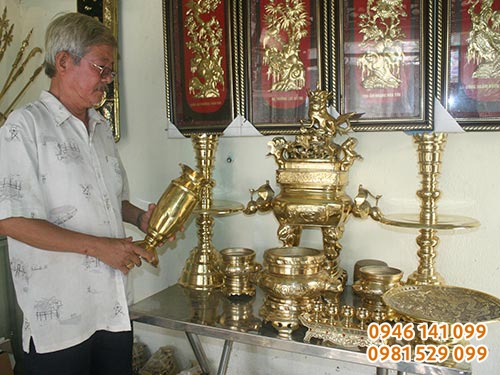 bộ lư đồng trái đào tai mây đồng vàng