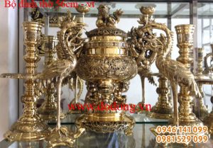 Bộ đồ thờ đồng vàng sáng 55cm đồng vàng