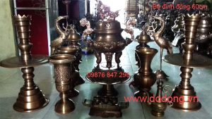 Bộ đỉnh thờ đúc thủ công rồng nổi 65cm màu vàng