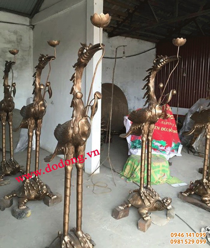 Đôi hạc thờ bằng đồng đỏ 1,7m,1,8m bày từ đường nhà thờ