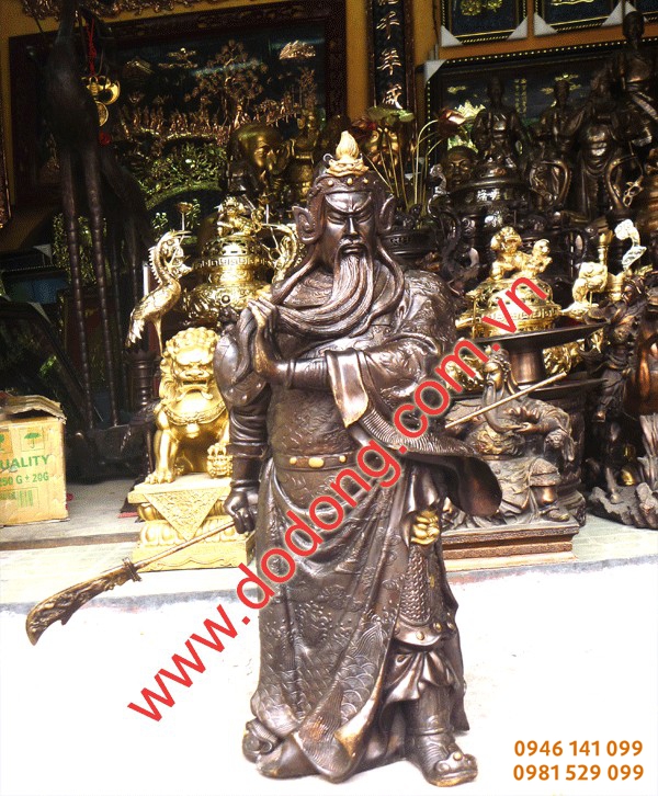 Tượng đồng quan công đồng hun màu giả cổ cao 63cm