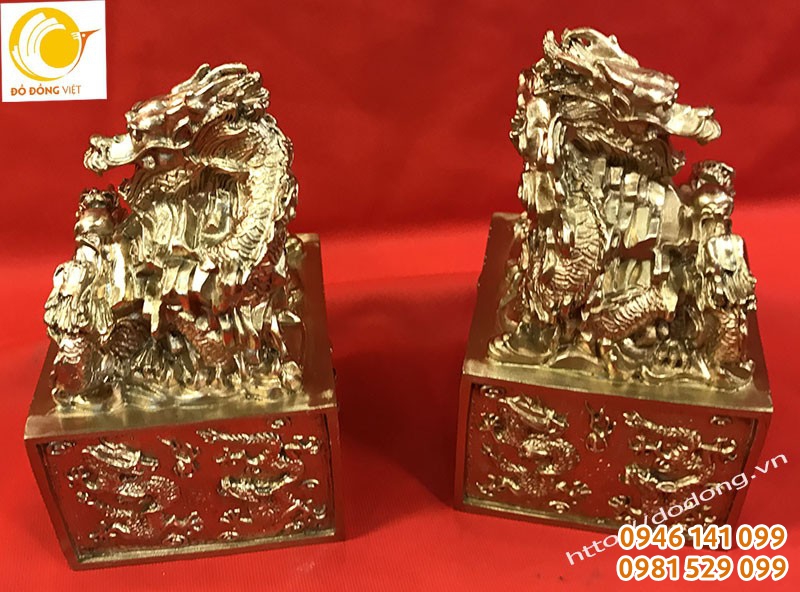ấn đồng cửu long đồng vàng 16cm