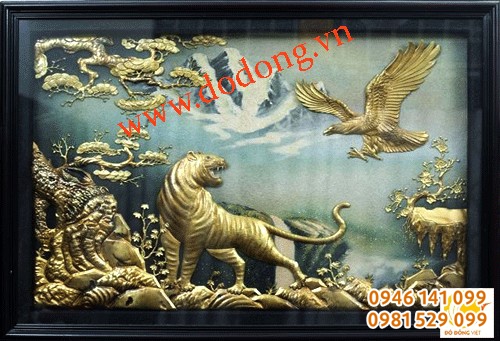 Tranh đồng dát vàng cá chép, anh hùng tương ngộ