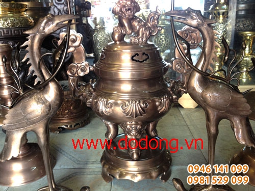 Bộ đỉnh đồng đỏ sòi ngũ sự 50cm đại bái đồ đồng đại bái cao cấp