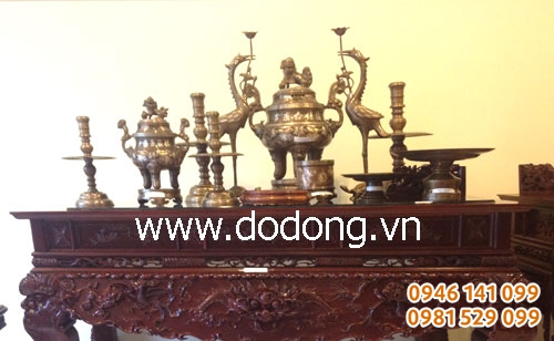 Bộ đỉnh đồng ngũ sự 60cm phù hợp bàn thờ 81x197cm đồ đồng tam khí
